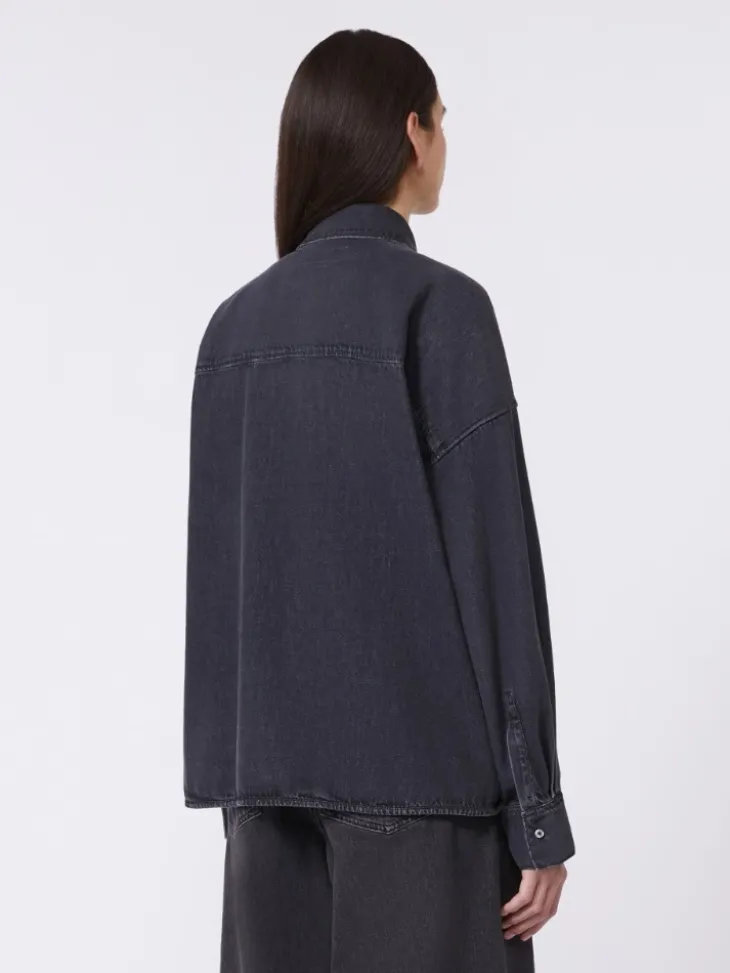 Cotton denim shirt - BLACK