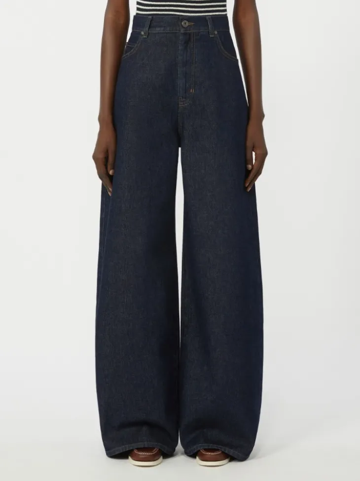 Cotton denim wide-leg jeans - NAVY