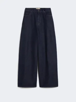 Cotton denim wide-leg jeans - NAVY