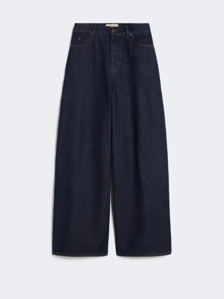 Cotton denim wide-leg jeans - NAVY