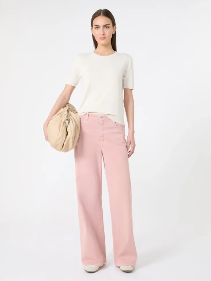 Cotton drill wide-leg trousers - PINK