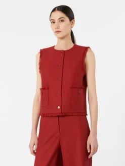 Cotton gabardine jersey gilet - RED