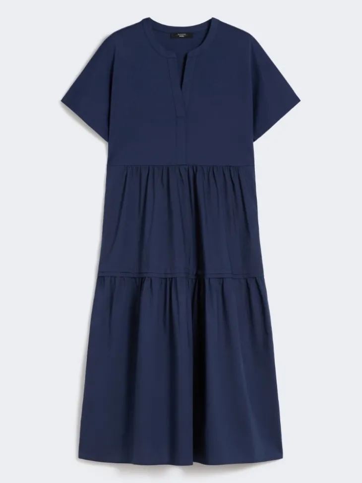 Cotton jersey flounce dress - NAVY