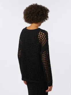 Cotton mesh jumper - BLACK