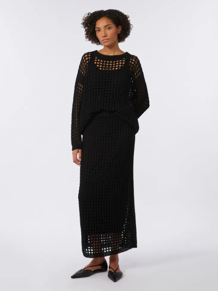 Cotton mesh jumper - BLACK