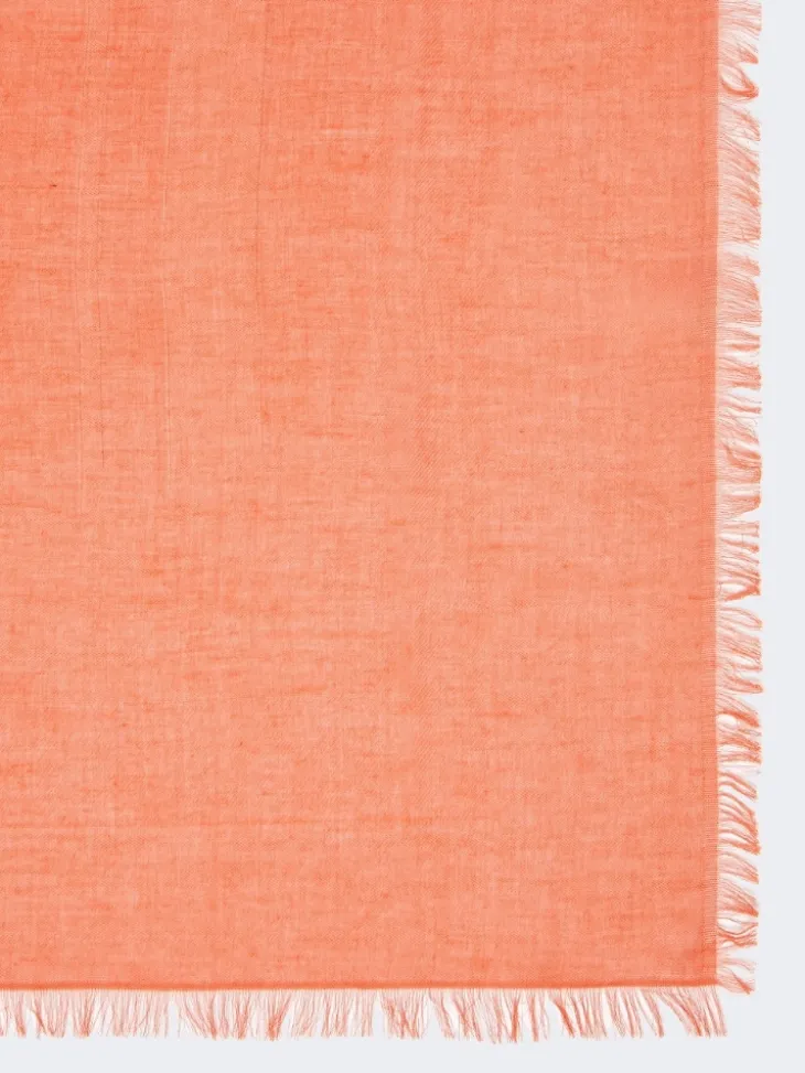 Cotton, modal and cashmere jacquard shawl - CORAL