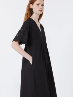 Cotton poplin and jersey dress - BLACK