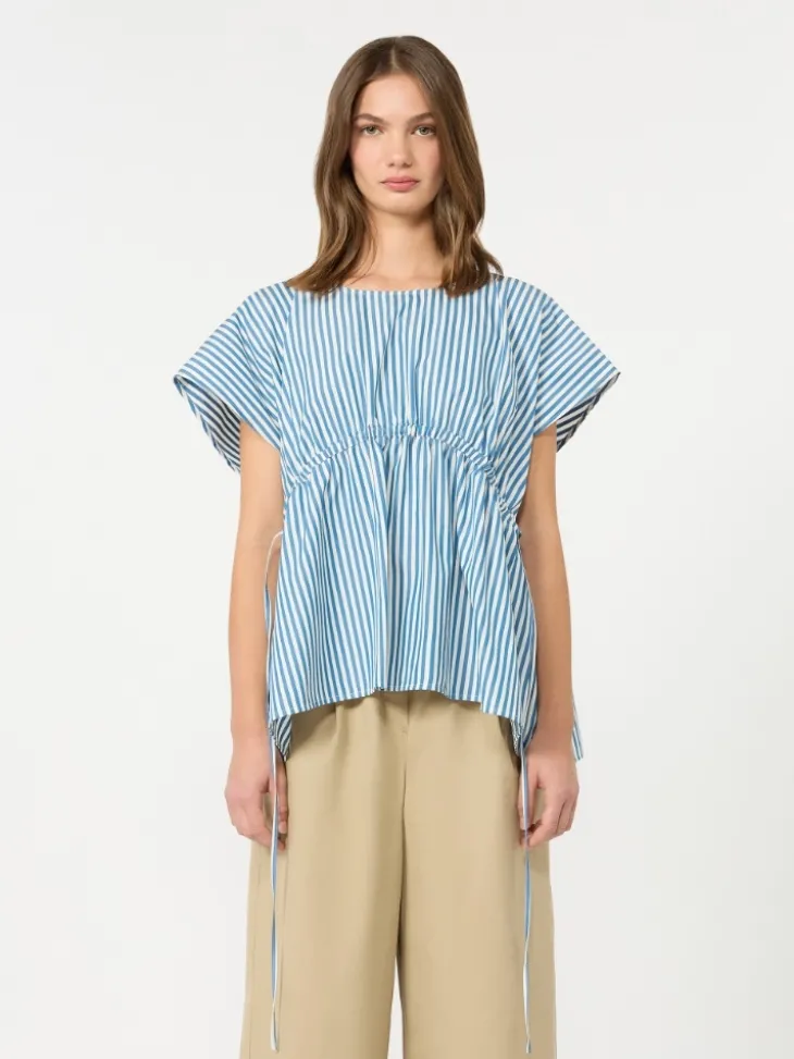 Cotton poplin blouse - CORNFLOWER BLUE