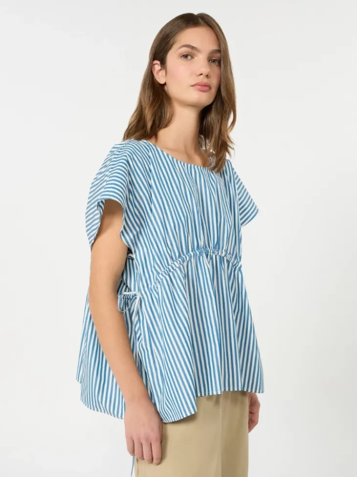 Cotton poplin blouse - CORNFLOWER BLUE