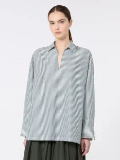 Cotton poplin blouse - DARK GREEN