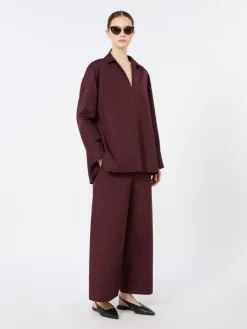 Cotton poplin blouse - DARK RED