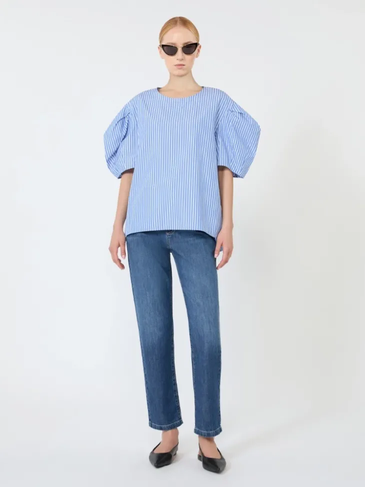 Cotton poplin blouse - LIGHT BLUE