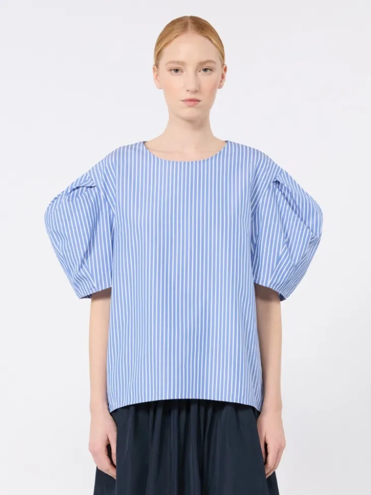 Cotton poplin blouse - LIGHT BLUE
