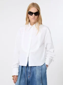 Cotton poplin boxy shirt - OPTICAL WHITE