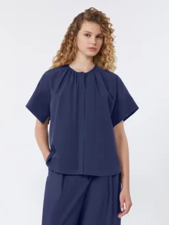 Cotton poplin crew-neck shirt - NAVY