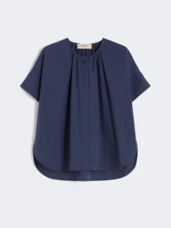 Cotton poplin crew-neck shirt - NAVY