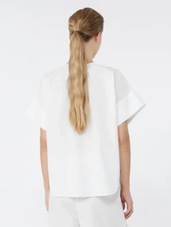 Cotton poplin crew-neck shirt - WHITE
