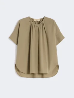 Cotton poplin crew-neck shirt - OLIVE GREEN