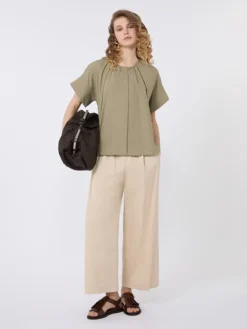 Cotton poplin crew-neck shirt - OLIVE GREEN