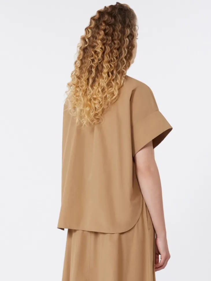 Cotton poplin crew-neck shirt - TOBACCO