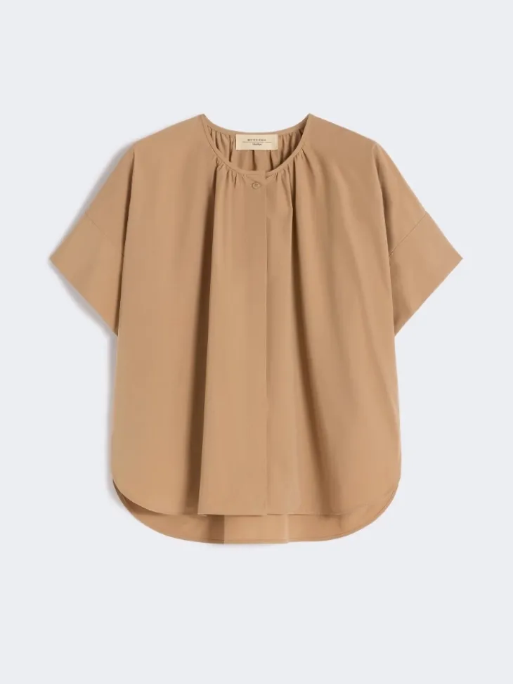 Cotton poplin crew-neck shirt - TOBACCO