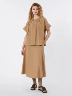 Cotton poplin crew-neck shirt - TOBACCO