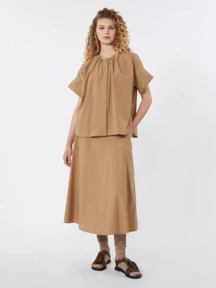 Cotton poplin crew-neck shirt - TOBACCO