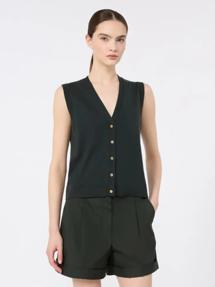 Cotton, silk and cashmere yarn gilet - DARK GREEN