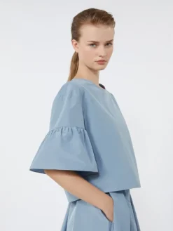 Cotton taffeta cropped blouse - LIGHT BLUE
