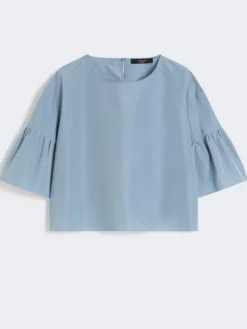 Cotton taffeta cropped blouse - LIGHT BLUE