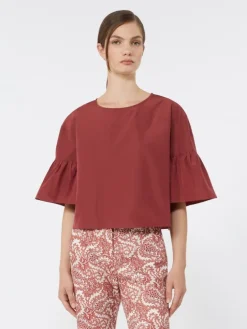 Cotton taffeta cropped blouse - CHERRY