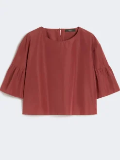 Cotton taffeta cropped blouse - CHERRY