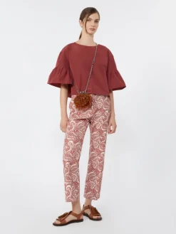Cotton taffeta cropped blouse - CHERRY