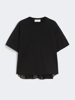 Cotton T-shirt with pleated back - BLACK