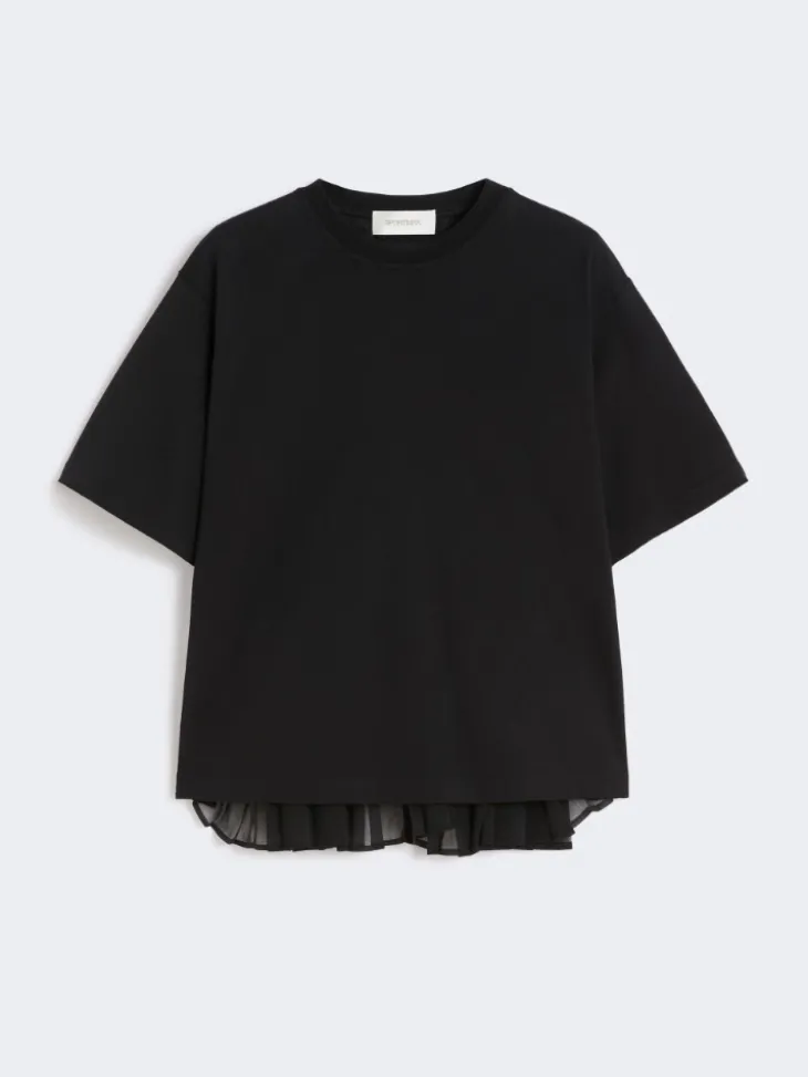 Cotton T-shirt with pleated back - BLACK