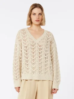 Cotton yarn and sequin sweater - BEIGE