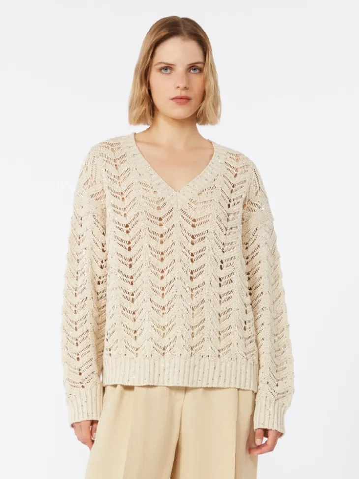 Cotton yarn and sequin sweater - BEIGE