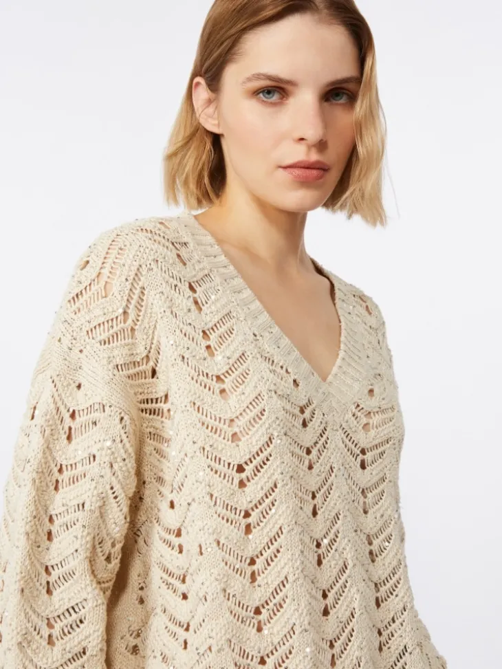 Cotton yarn and sequin sweater - BEIGE