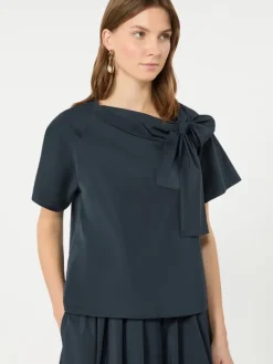 Cotton-blend taffeta blouse - NAVY