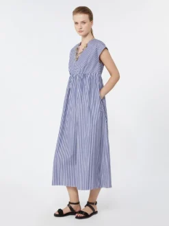 Cotton-poplin A-line dress - NAVY