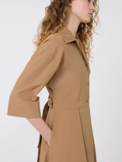 Cotton-poplin midi shirt dress - TOBACCO