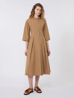 Cotton-poplin midi shirt dress - TOBACCO