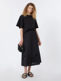 Cotton-poplin midi skirt - BLACK