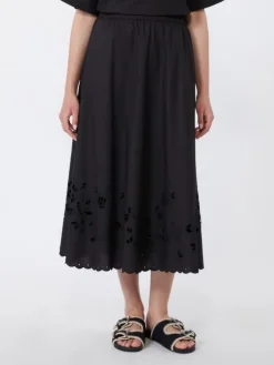 Cotton-poplin midi skirt - BLACK