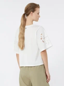 Cotton-poplin top with embroideries - WHITE