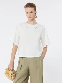 Cotton-poplin top with embroideries - WHITE