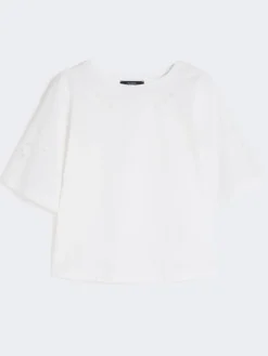 Cotton-poplin top with embroideries - WHITE