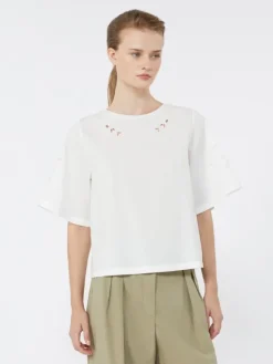Cotton-poplin top with embroideries - WHITE