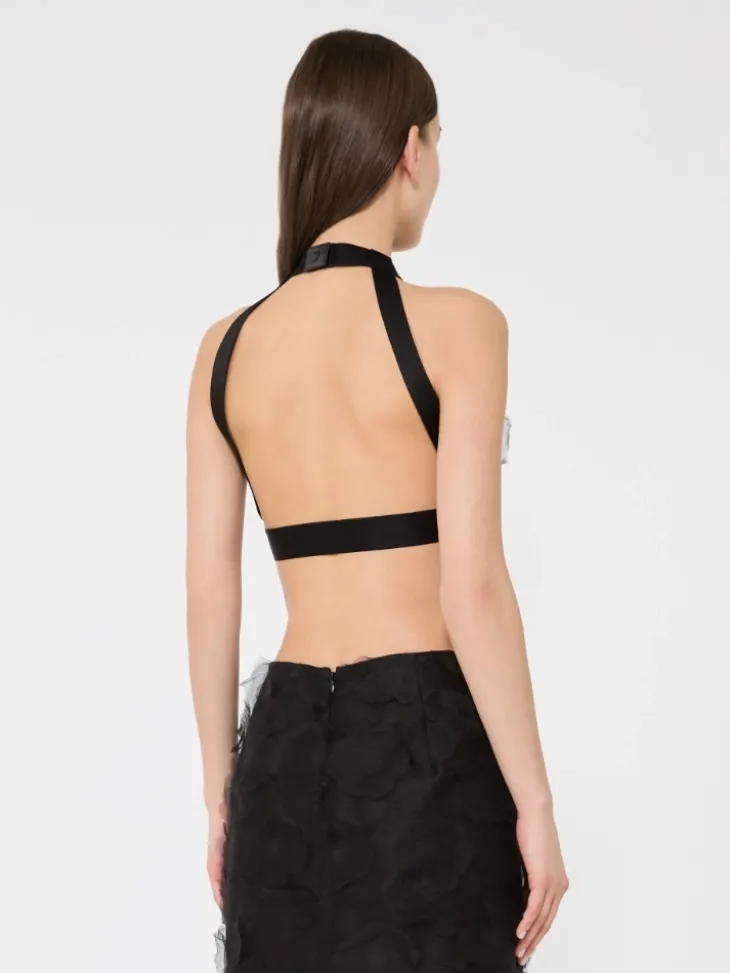 Crop top in silk fil coupé jacquard - BLACK