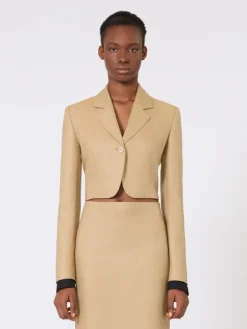 Cropped jacket in linen twill - CAMEL